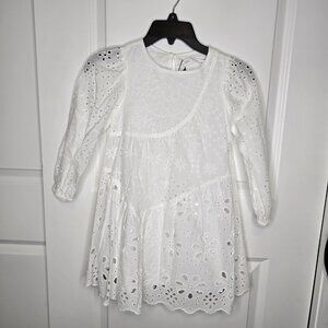 BNWT Zara Girls White Cotton Eyelet Dress, size 7 (122 cm)